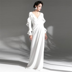 Designer Limited White Long Sleeve Braut laang Kleed