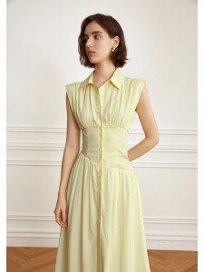 Light Yellow Shirt Dress Design For Woman