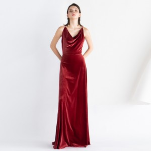 Elegantna vintage baršunasta večernja crvena duga večernja haljina s halterima