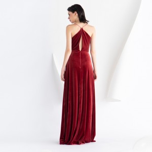 Елегантен Вечерен фустан од гроздобер сомот Red Halter