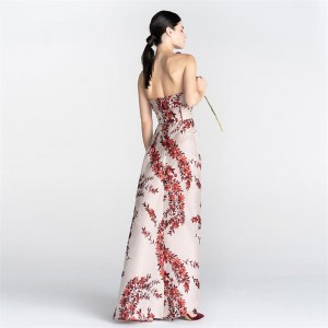 Embroidered Elegant Design Custom Printed Satin Long Gown