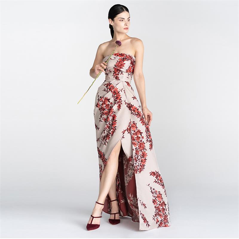 Embroidered Elegant Design Custom Printed Satin Long Gown (8)