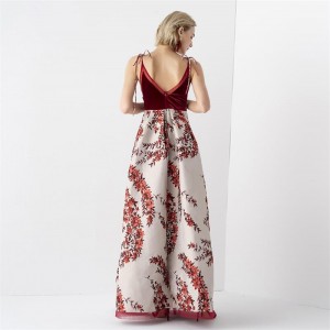 Embroidery Print Sexy Halter Elegant Red Long Dress