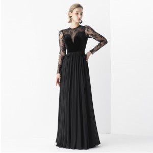 Μακρύ βραδινό φόρεμα μαύρο κομψό Vintage Velvet σχέδιο