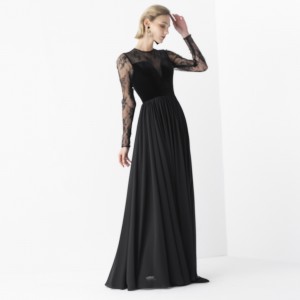 Black Elegant Vintage Velvet Design Long Evening Dress