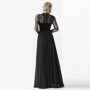 ブラック エレガント ヴィンテージ ベルベット デザイン ロング イブニング ドレス