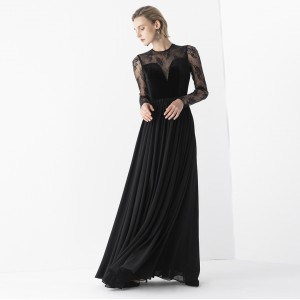 Елегантна црна дуга вечерња хаљина у старинском сомоту