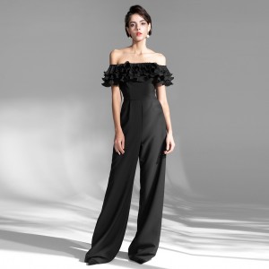 French Elegant Long Black Jumpsuit Dress