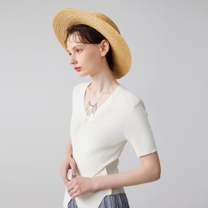 Knitted Summer V-Neck Short Sleeve T-Shirt Top