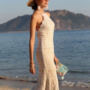 Lace Backless Sexy Strapless Seaside Beach Dress