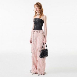 Pink Drawstring Casual Loose Work Costume Foot Trousers Straight Wide Leg Pants