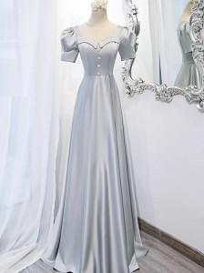 Gray Satin Bridesmaid Custom Prom Dress Maker
