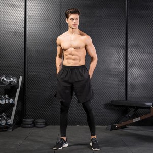 Men Leggings Fake Two Pieces Fitness Sports Stretch Quick Dry Pants