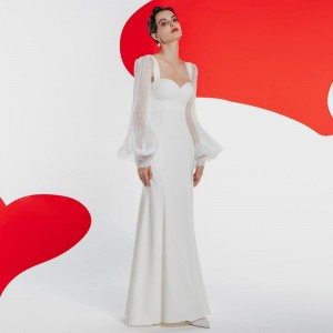 शास्त्रीय सफेद सुरुचिपूर्ण सरल खोखले लंबी शाम की पोशाक