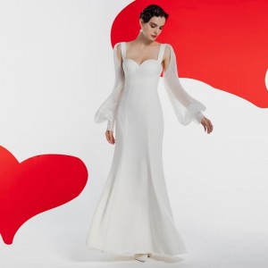 Klassisk vit Elegant enkel ihålig lång aftonklänning