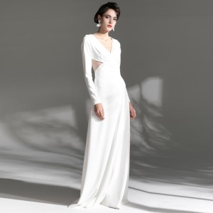 Dawb Strapless Elegant Maxi txais tos Bridal Gown