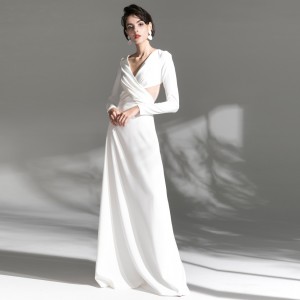 Gaun Pengantin Resepsi Maxi Elegan Tanpa Tali Putih