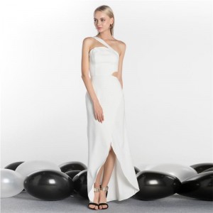 Party Banquet White One Shoulder Sexy Slit Long Evening Dress