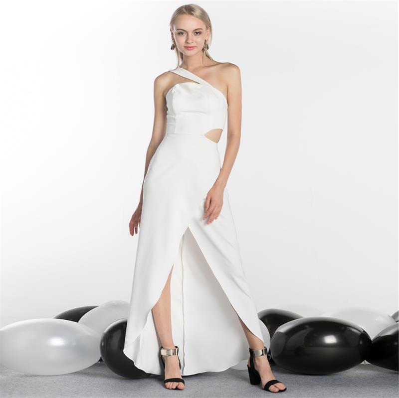 Party Banquet White One Shoulder Sexy Slit Long Evening Dress (7)