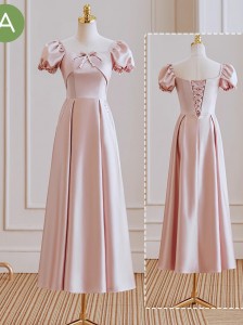 Pink Bridesmaid Satin Party Wear Formal Dress