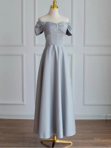 Satin Bridesmaid Grey Long Party Wear Long Dress