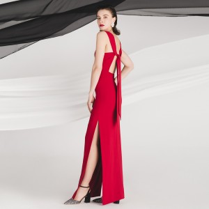 Red Luxury Design Party Bridal Evening Slit Dress