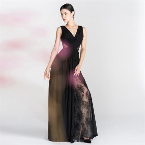 Plisēta dizaina Eleganta mežģīņu melna seksīga gara kleita