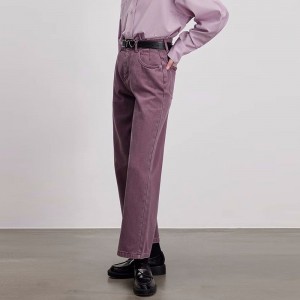 Purple High Waist Straight Jeans Woman