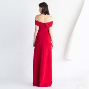 فستان أحمر بدون حمالات بسيط للعروس طويل سبليت