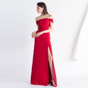 Red Strapless Simple Party Sponsa Long Split Dress