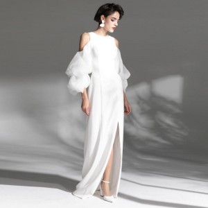 Disinn Minimalista White Strapless Dress Long Filgħaxija