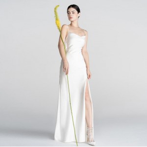 Satin Backless Elegant White Long Halter Bridal Gown