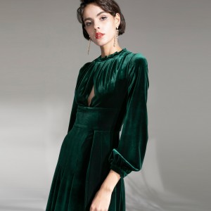 Rochie de seara cu fanta de dama din catifea vintage verde inchis