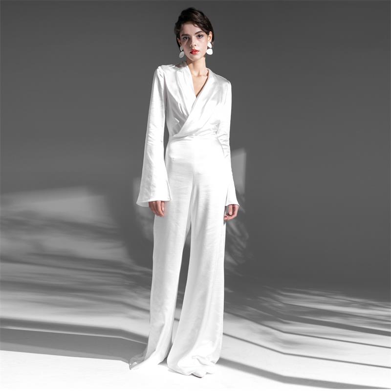 Simple Satin Elegant White Party Dress Jumpsuit 2)