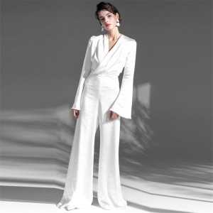 Yano nga Satin Elegant White Party Dress Jumpsuit