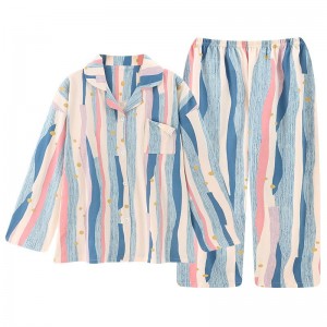 Striped Oil Painting Print Cotton Loungewear Pajamas Set