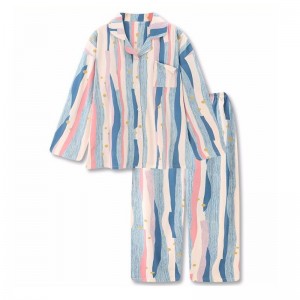 Striped Oil Painting Print Cotton Loungewear Pajamas Set