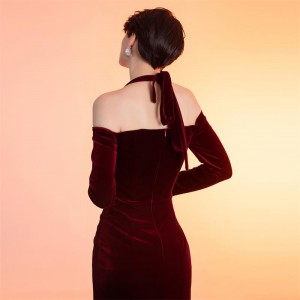 Braut One-Soulder Elegant Red Velvet Party Owend Kleed