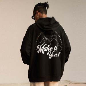 Mga Beaded Letters Suede Bubble Print Street Hoodie