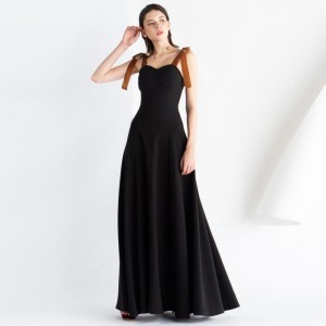 Vintage crna, elegantna dugačka haljina s mašnom