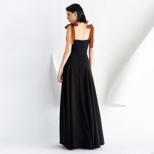 I-Vintage Black Elegant Cami Bow Long Dress