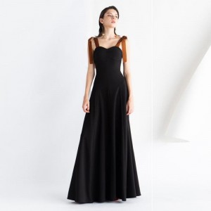 Vintage musta tyylikäs Cami Bow pitkä mekko