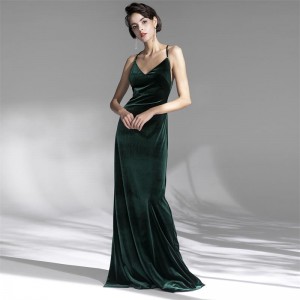 Vintage Velvet French Elegance Luxury Emerald Long Evening Dress