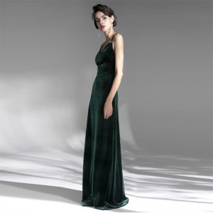 Èideadh feasgair fhada emerald sòghail Vintage Velvet Frangach Elegance Luxury Emerald