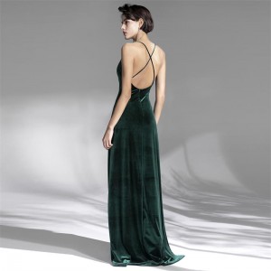 Vintage Velvet ຝຣັ່ງ Elegance Luxury Emerald ຊຸດຕອນແລງຍາວ