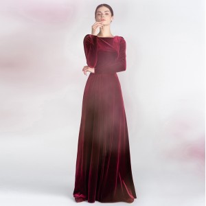 Rdeča elegantna vintage žametna dolga večerna obleka