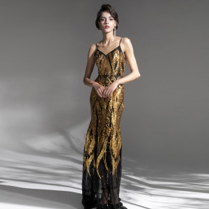 Nahiangay nga Long Halter Elegant Black Sequin Evening Dress