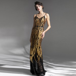 Keɓance Dogon Halter M Black Sequin Maraice Dress