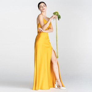 Golden Simple Slit Halter Long Backless Elegant Evening Dress
