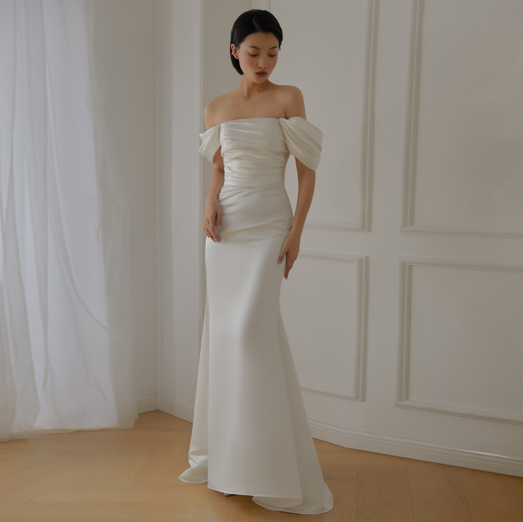 White Matte Satin Bespoke Elegant One Shoulder Long Gown